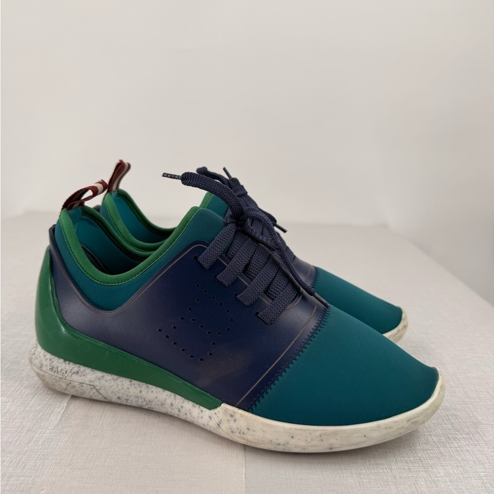 Bally Switzerland Neoprene Avelle Sneakers Womens Size 7 Lace Up Green